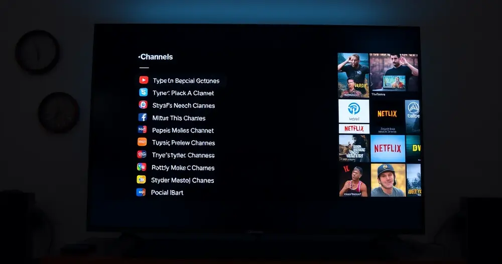 televisão exibindo lista de canais sendo carregada