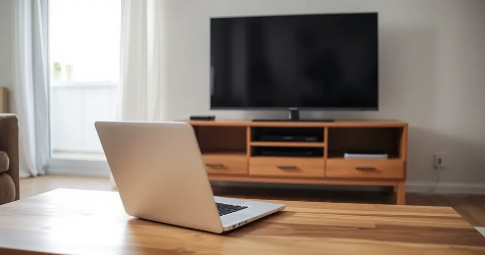 Tela de televisão com página em branco e barra de endereço